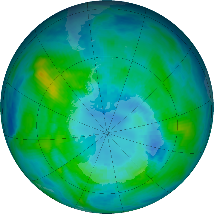 Antarctic ozone map for 07 April 1992